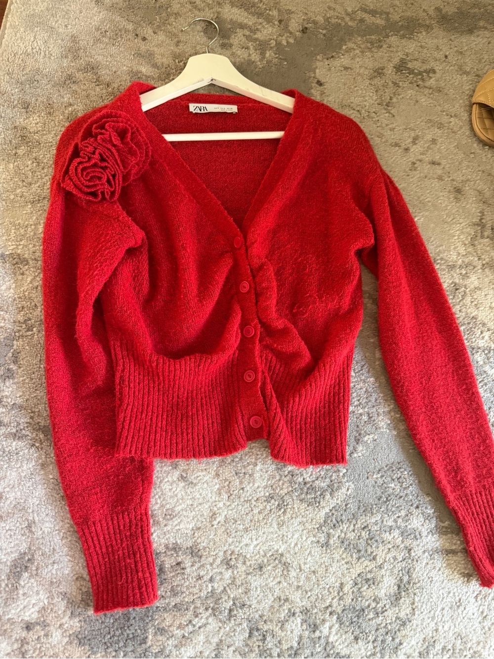 Zara Bright Red Rose knit jacket